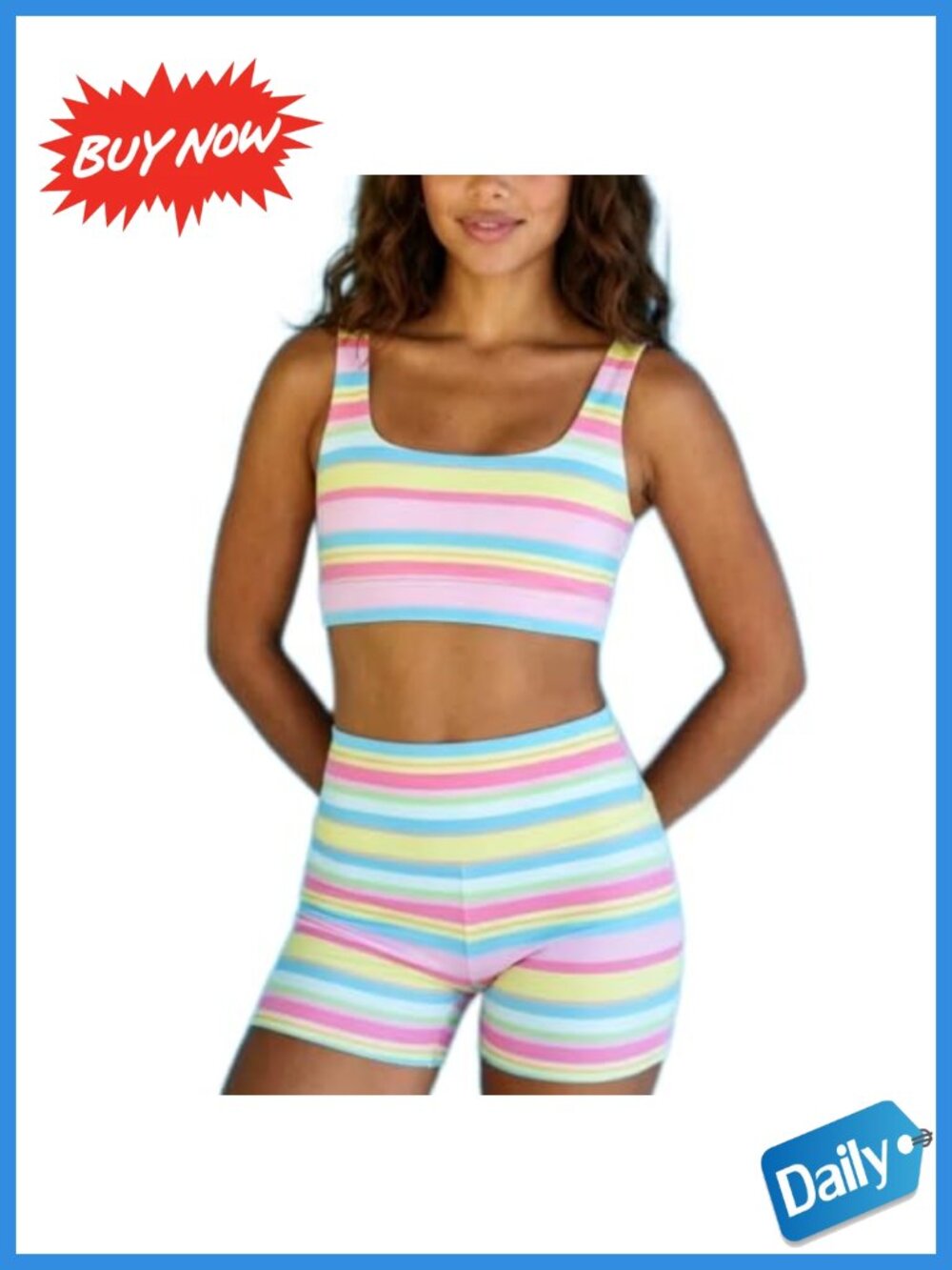 Women's Y2K Striped 2 Piece Set Crop Top High Waisted Bodycon Shorts Summer